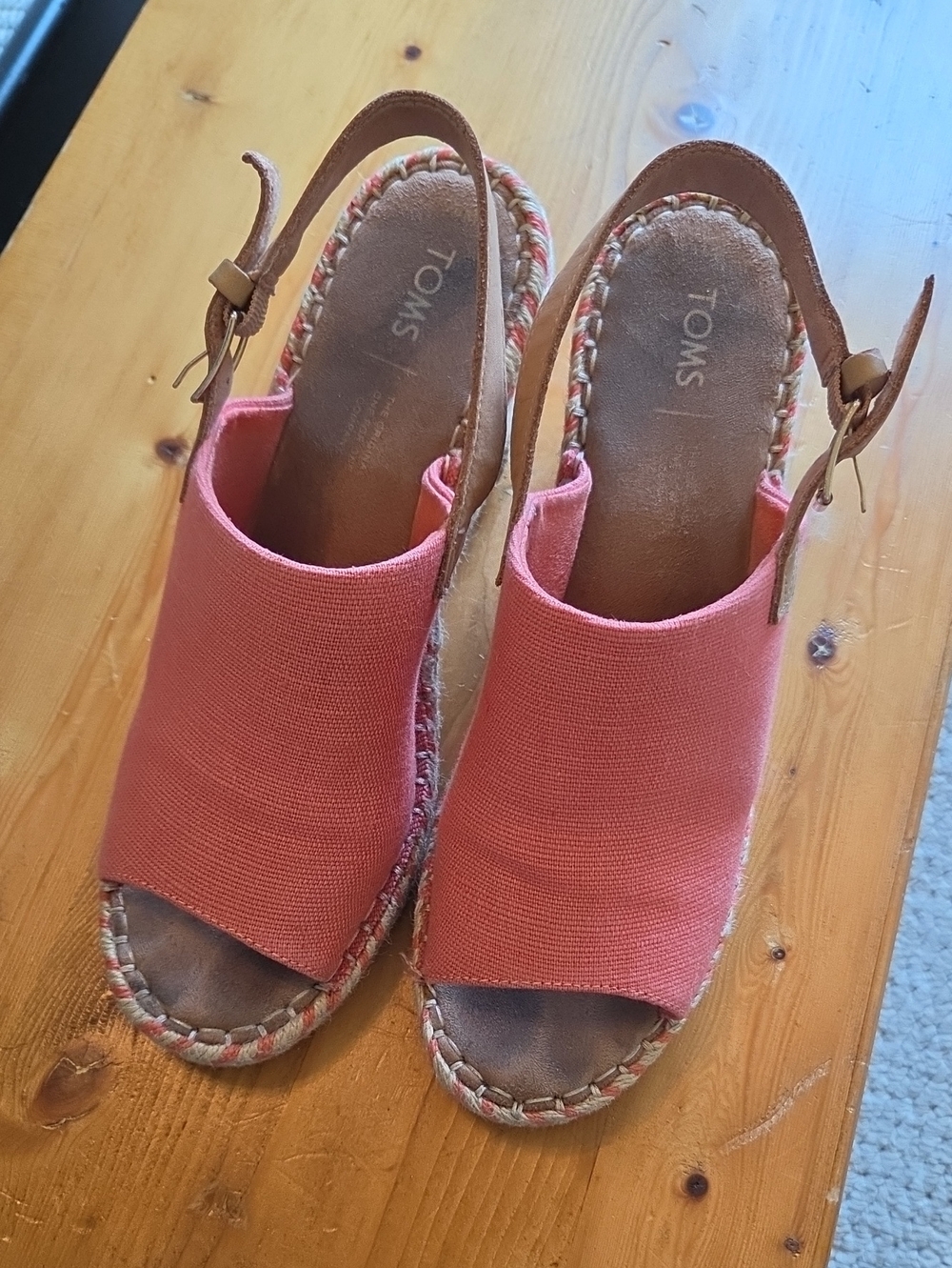 TOMS Coral Canvas Espadrille Slingback Wedges